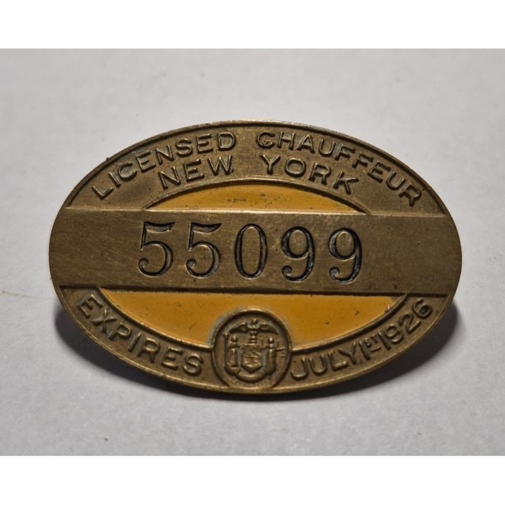 Vintage 1926 New York Licensed Chauffeur Pin Hat Badge License ID #55099